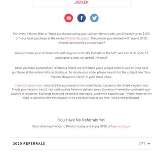 Peleton 100$ of referral code